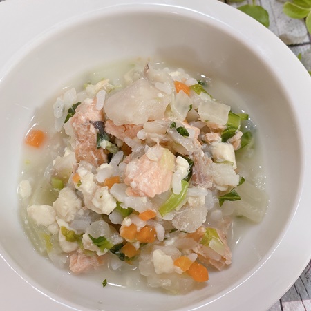 鮭とタラと豆腐のリゾット
